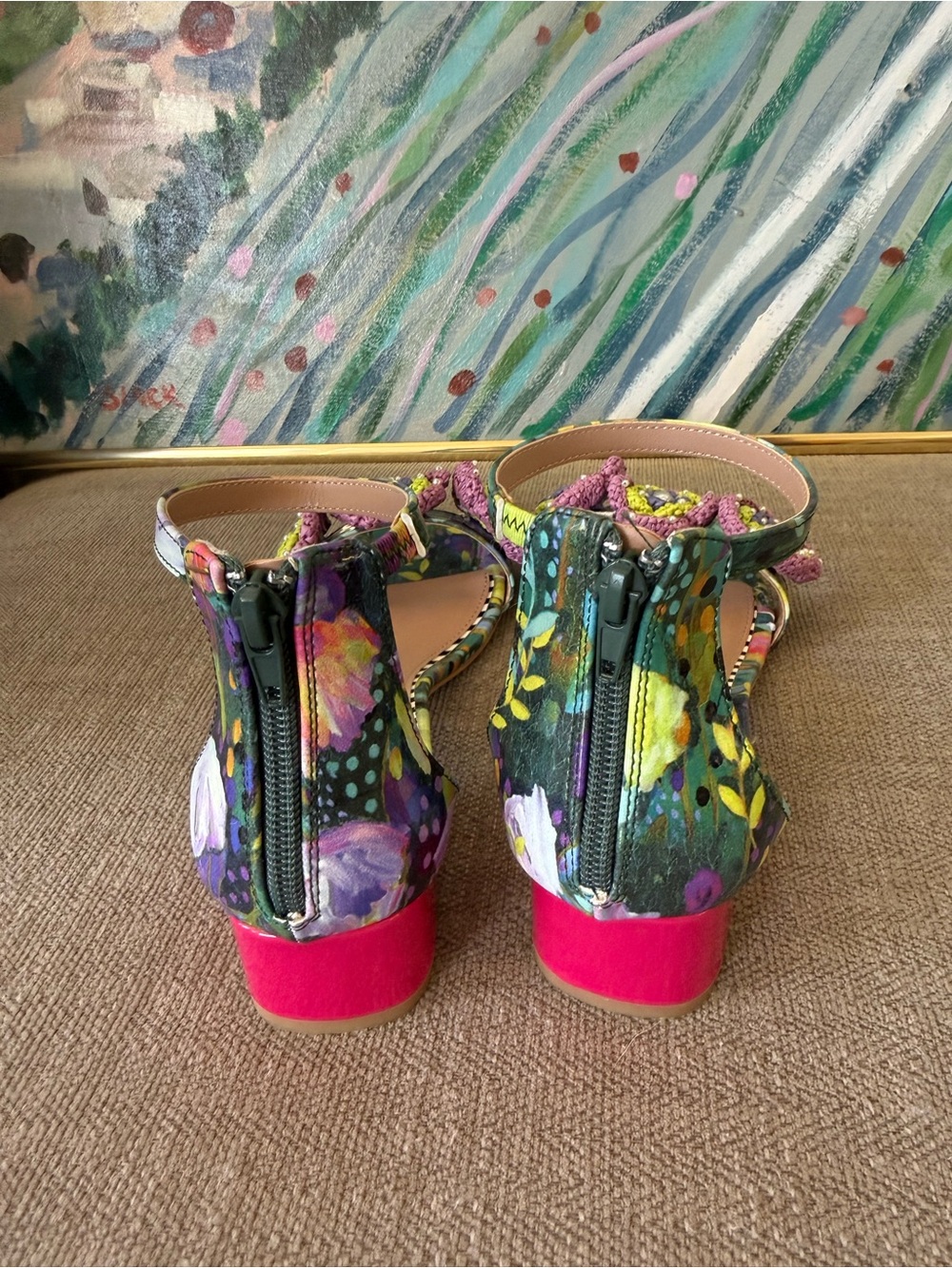 Betsey Johnson Multicolor Floral Crochet-Pearl Ankle-Strap Heels - Picture 3 of 7